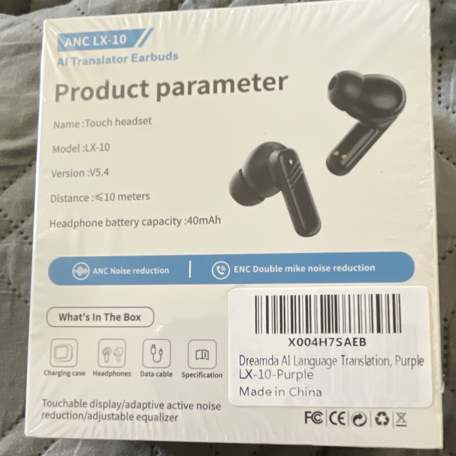 Dreamda LX-10 AI Translator Bluetooth Earbuds ANC Touch Control Purple