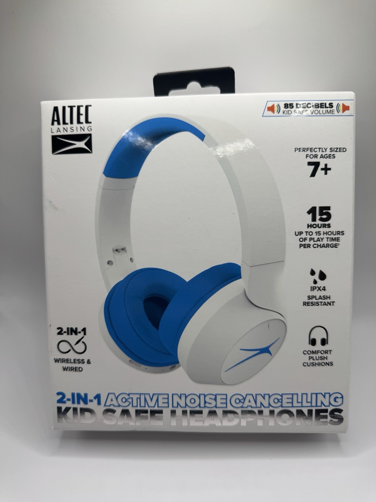 Altec Lansing 2 In 1 Active Noise Cancelling Kid Safe Headphones Blue