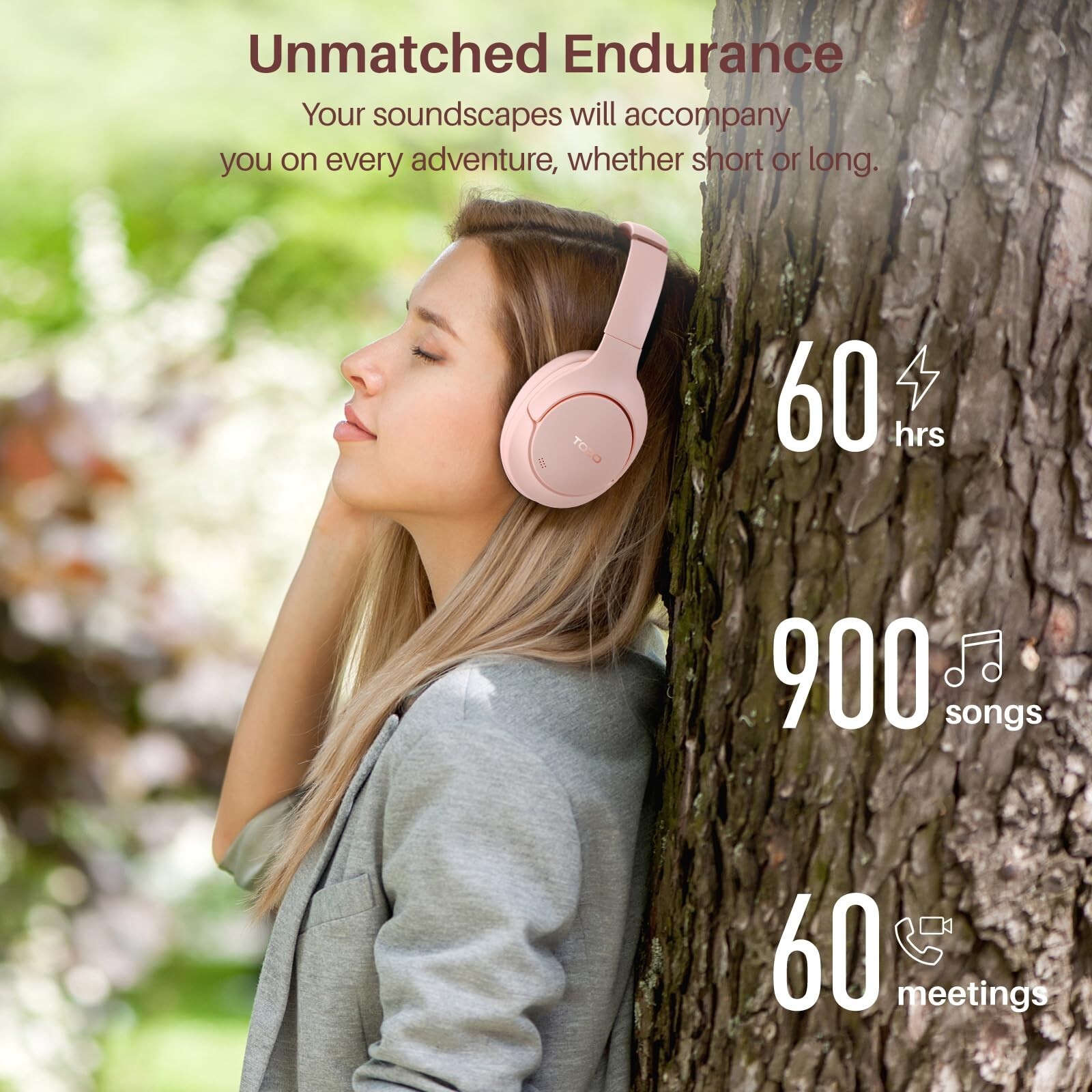 TOZO HT2 Over Ear Headphones ANC Hi-Res Audio Headset, Pink (Renew)