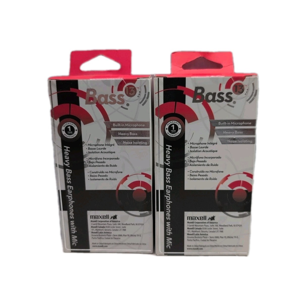 (2) Maxell Bass 13 Earphones with Built-In Mic, Heavy Bass & Noise Isolation