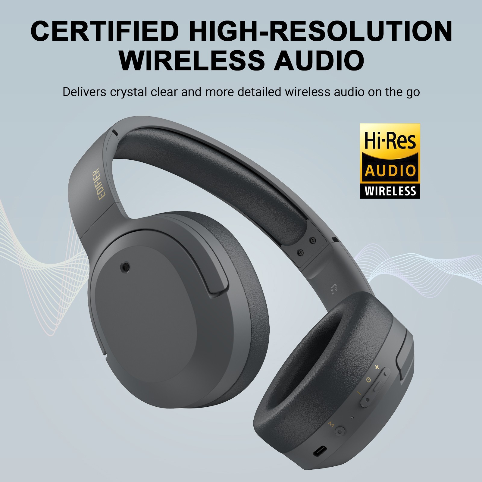 Edifier W820NB Plus Wireless Bluetooth Headphones Active Noise Cancelling – Grey