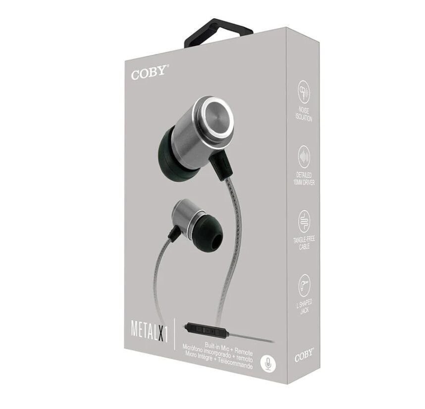 Coby Metal X1 with Built-In Mic + Remote, Silver