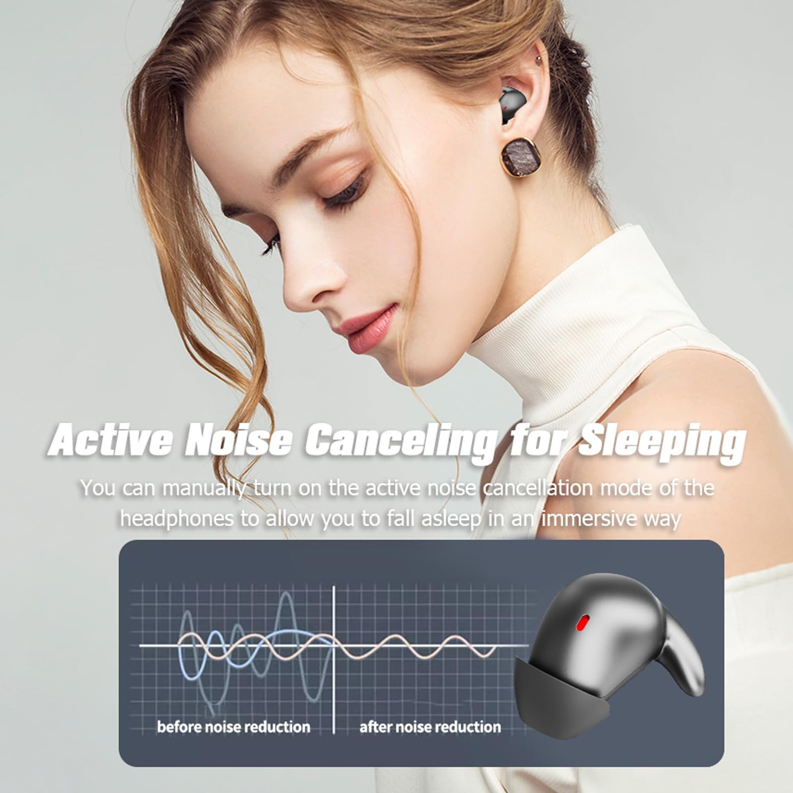 ANC Noise Cancelling Sleep Earbuds Ear Buds Sleeping Earphones Black