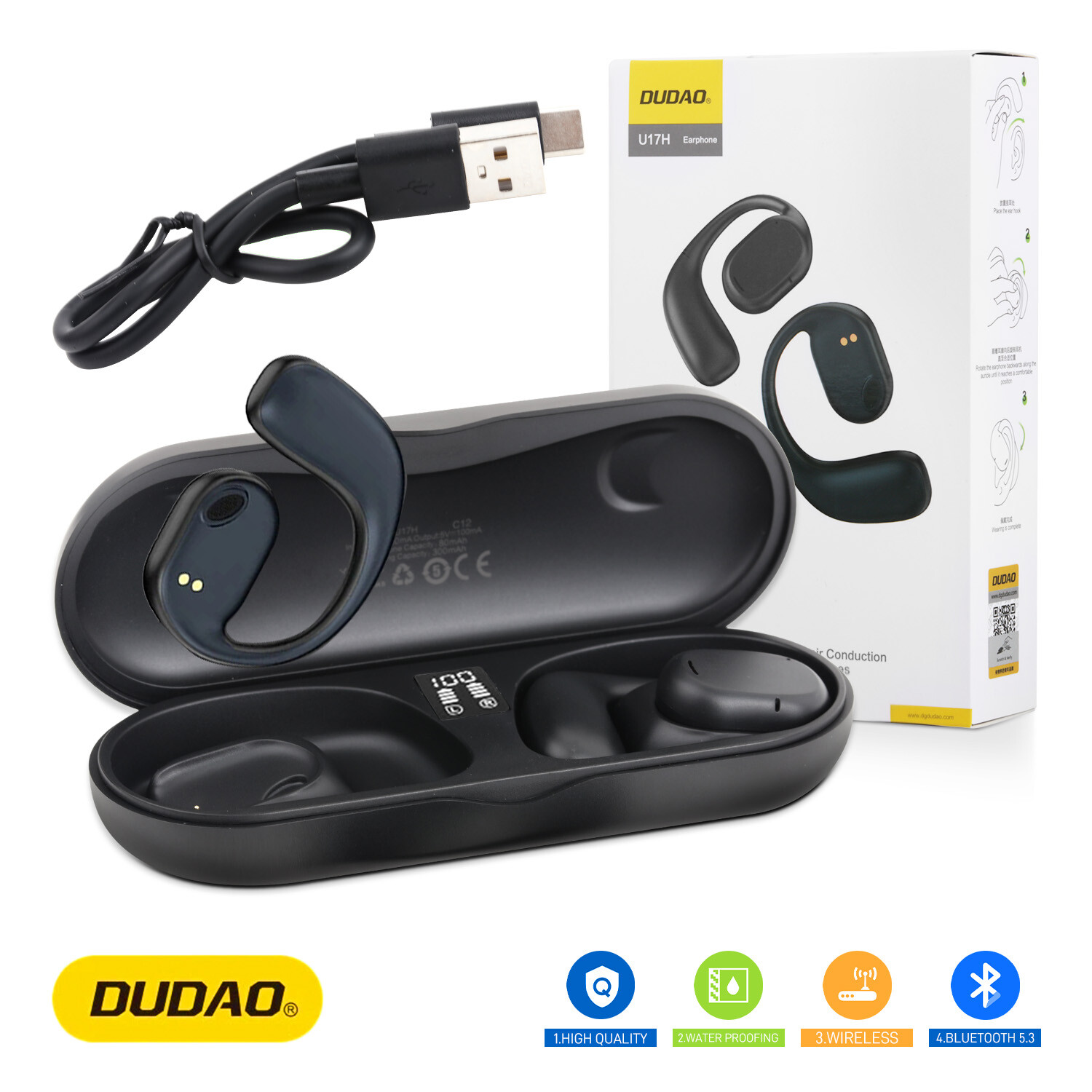Bone Conduction Headphones Bluetooth 5.3 Wireless Open-Ear Earbuds Sport Headset