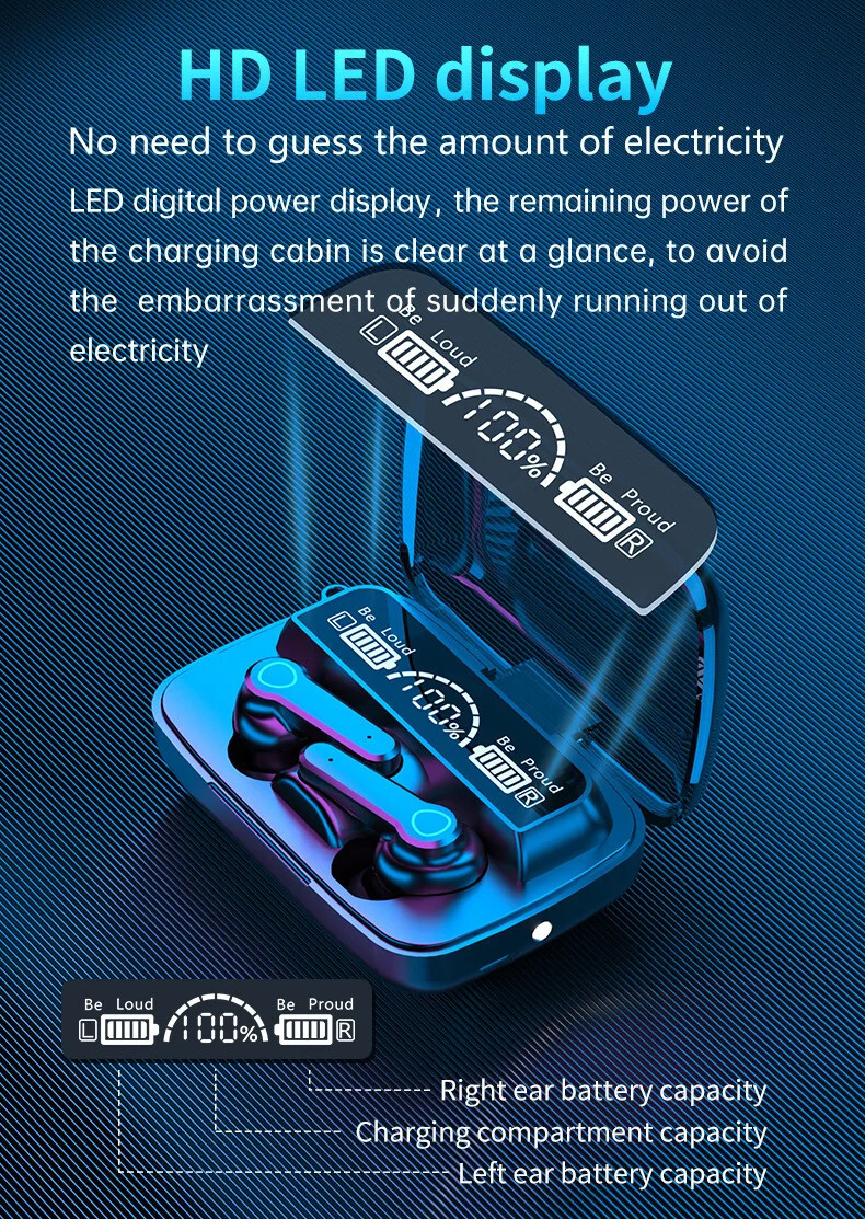 New Bluetooth Wireless Headphones Fast Charging Case Sleak LED Power Indicator