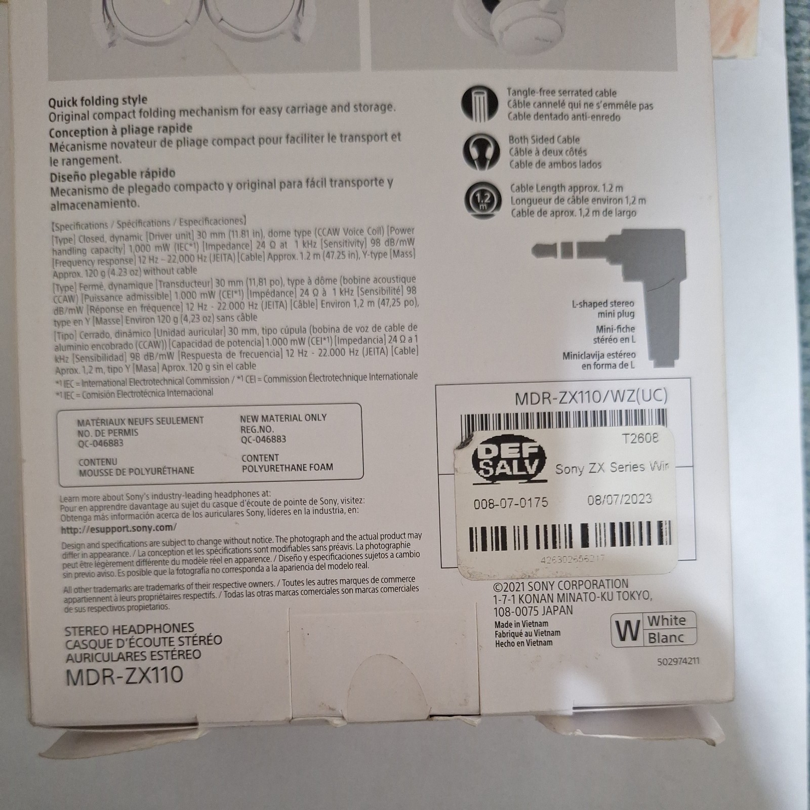 Sony MDRZX110 Monitor Headphones – White