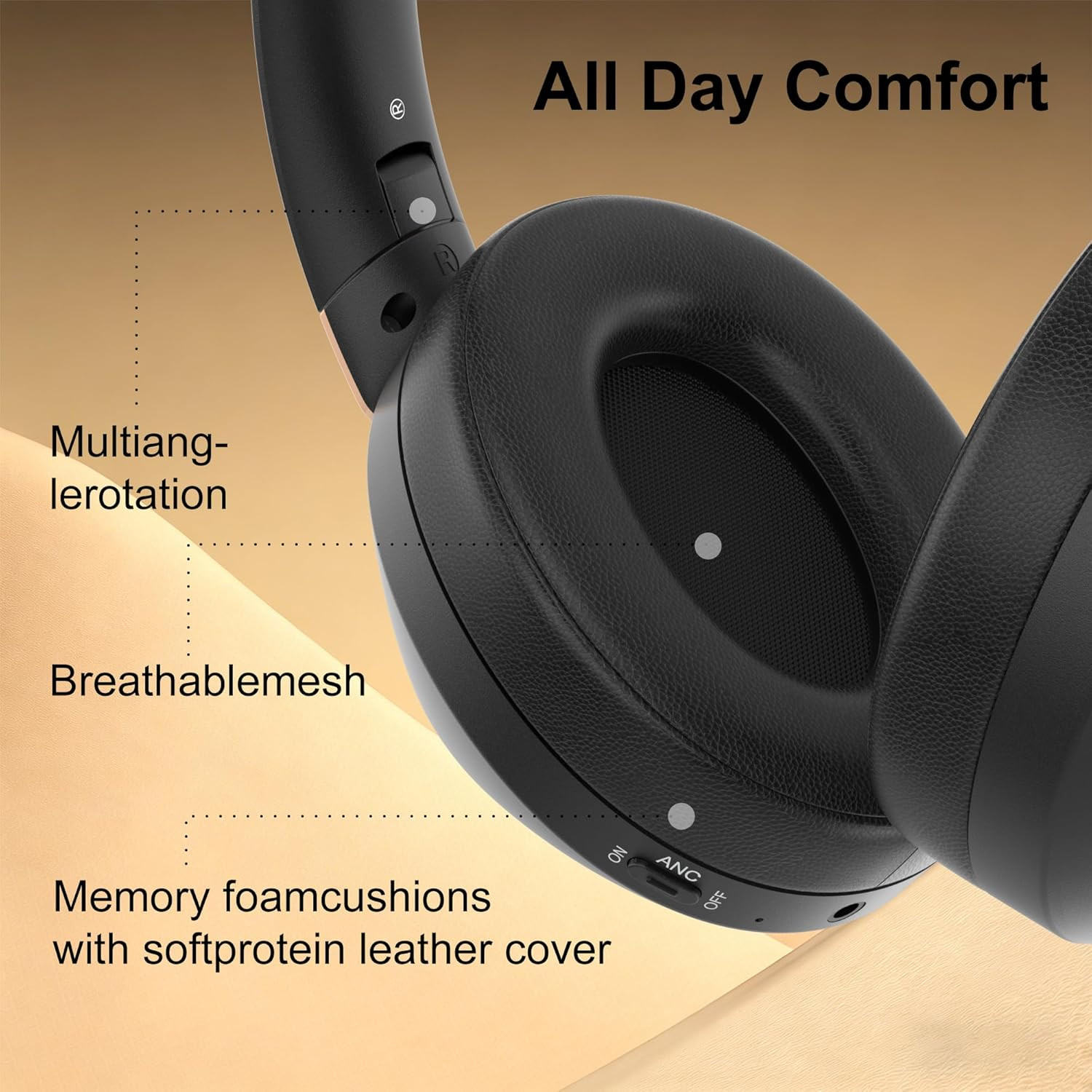 Active Noise Cancelling Headphones, 100H Playtime Headphones Wireless Bluetooth,