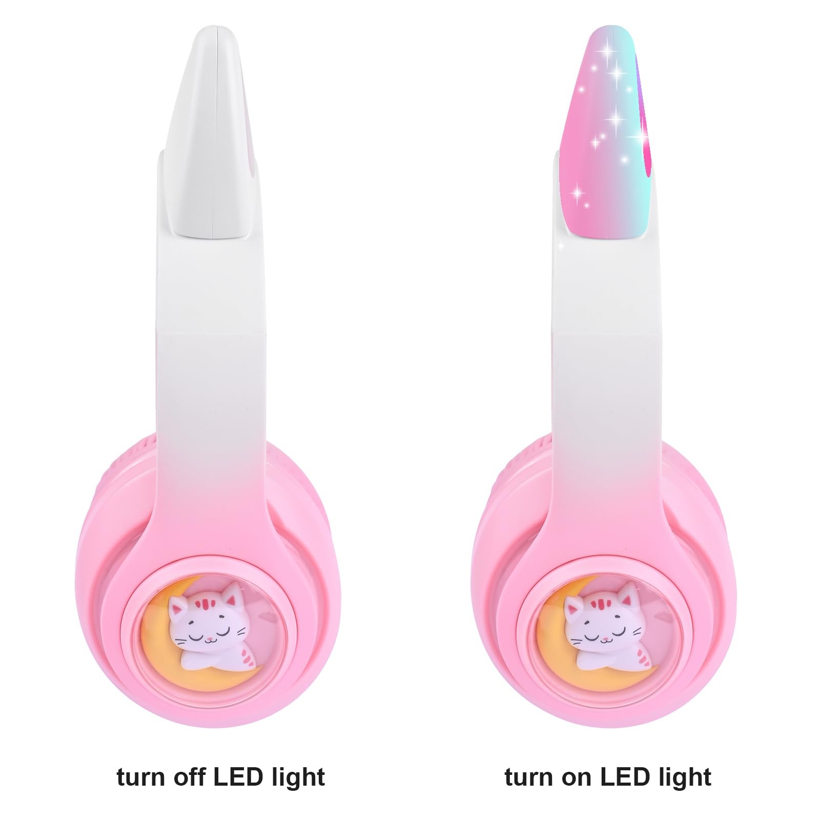 Cat Ear Kids Headphones Wireless, LED Light up Bluetooth Headphones with Micr…