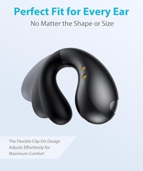 Ultra Open Ear Earbuds – Ergonomic Clip-On Earbuds, Small Bone Onyx Black