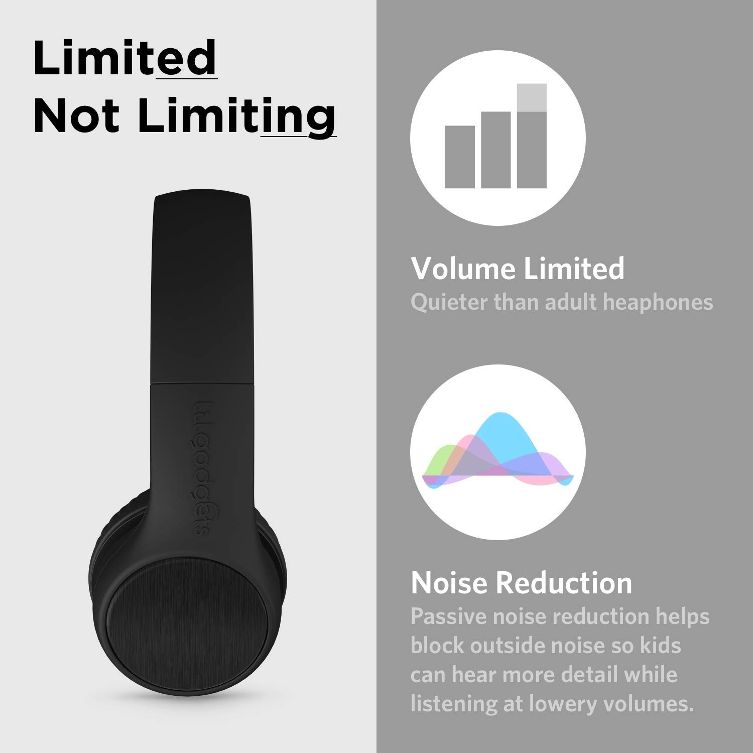 LilGadgets Connect+ Style On-Ear Kids Headphones with Microphone – Black