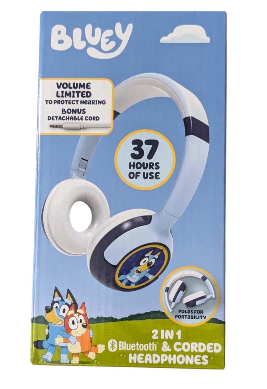 NEW 2 In 1 Bluetooth & Corded Kids Headphones Bluey Pattern Volume Limited