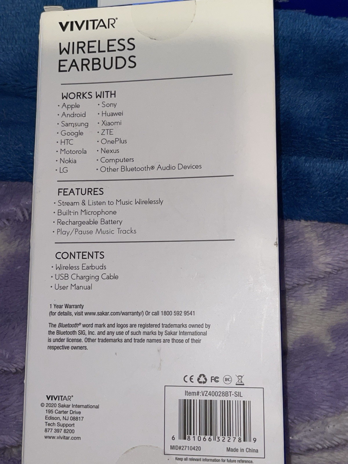 Vivitar Bluetooth Wireless Earbuds in-line remote control & built-in microphone