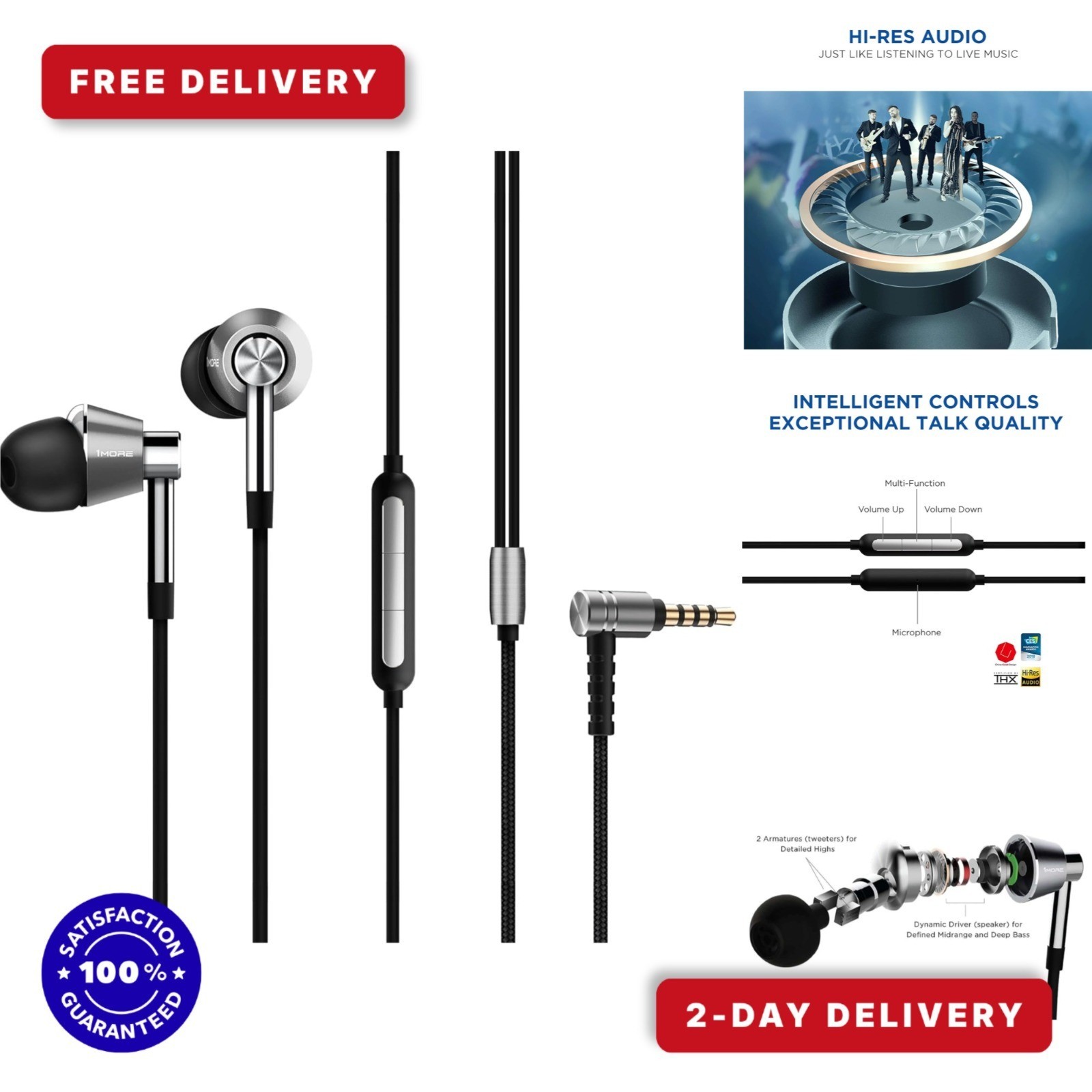 1MORE Triple Driver Hi-Res In-Ear Headphones with MEMS Mic – Silver