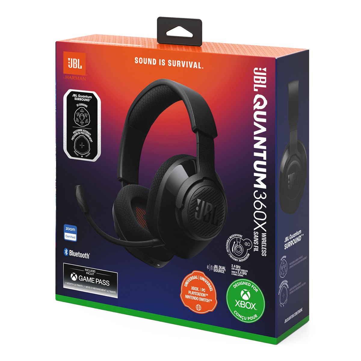 JBL Quantum 360X Universal Wireless Gaming Headset with Detachable Boom Mic (Bl