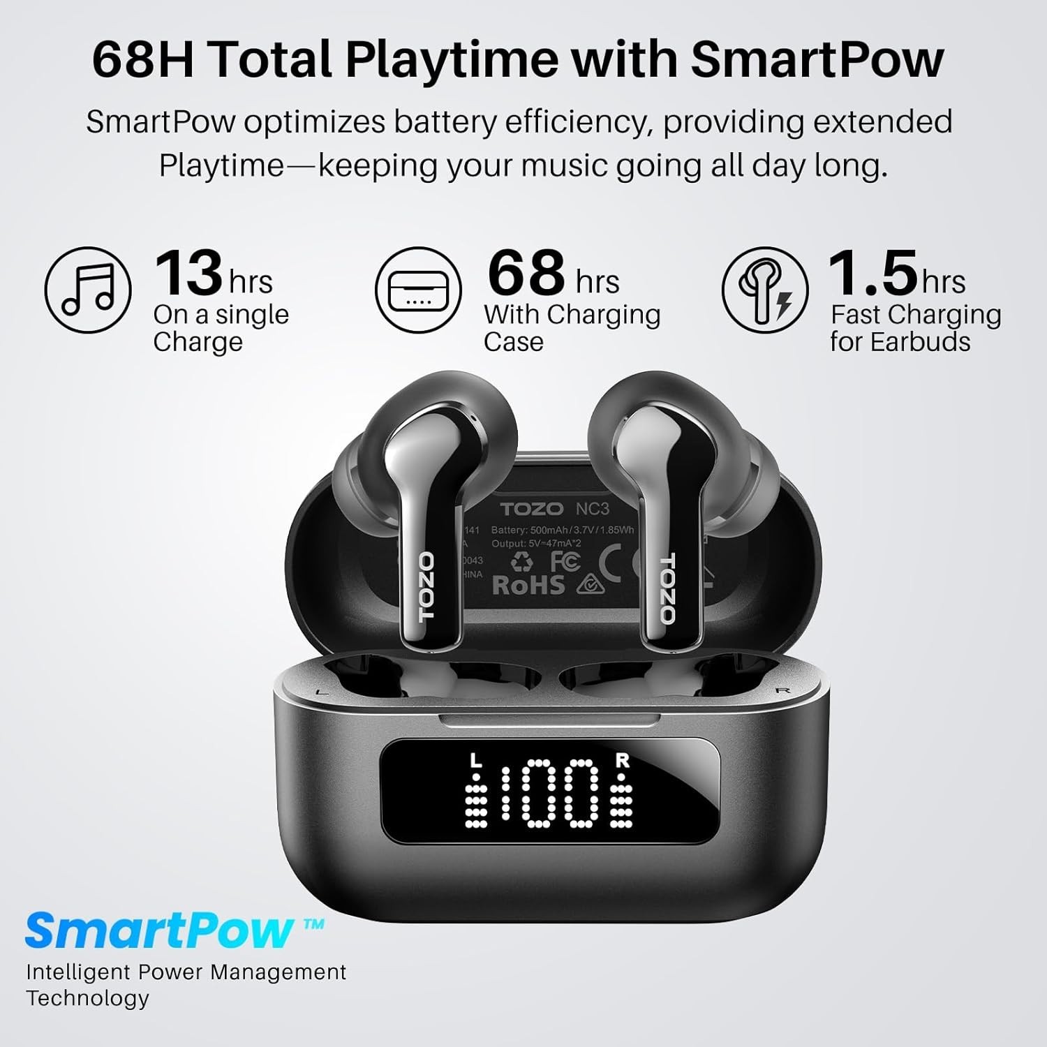 68-Hour ANC Wireless Earbuds with 6 Mics & Waterproof Design for All-Day Use