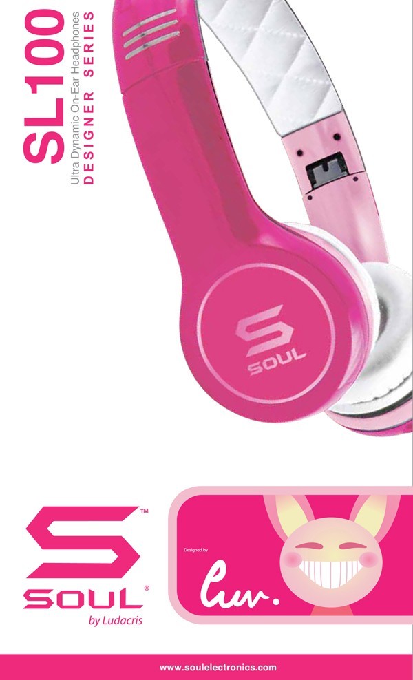 Brand New SOUL by Ludacris SL100 Ultra Dynamic On-Ear Headphones Pink/white
