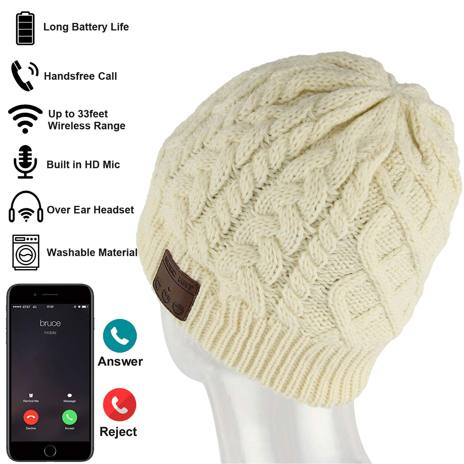 Wireless Beanie Hat for Men Women Wireless Headset Headphones Music Audio Boy…