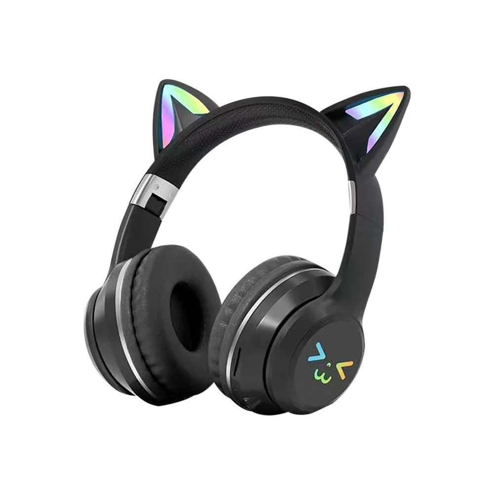 Kids Cat Ear Bluetooth Headphones Wireless LED Light Up Foldable Headset w/ Mic
