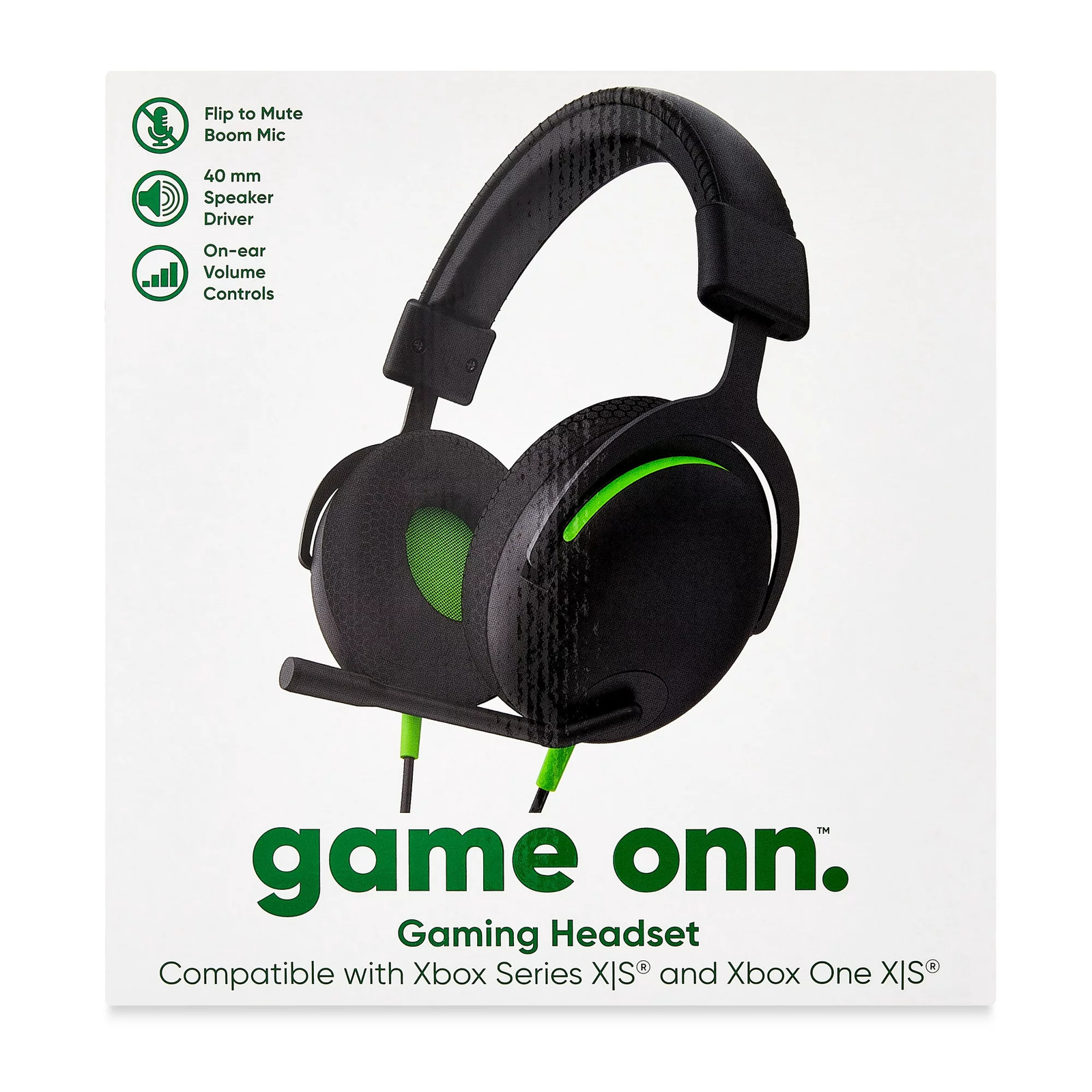 onn. WD96 Xbox Wired Video Gaming Headset with 3.5mm Connector, Flip-to-Mute