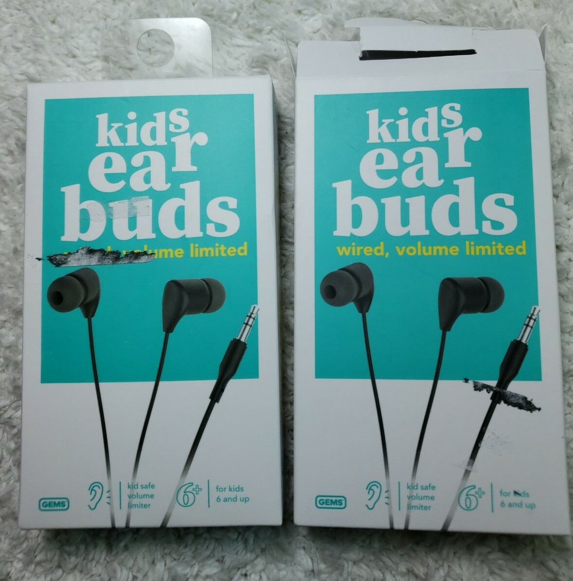 Kids Wired Earbuds by Gems.Volume Limited For Ages 6+ 3.5 mm 2 pairs of earbuds.