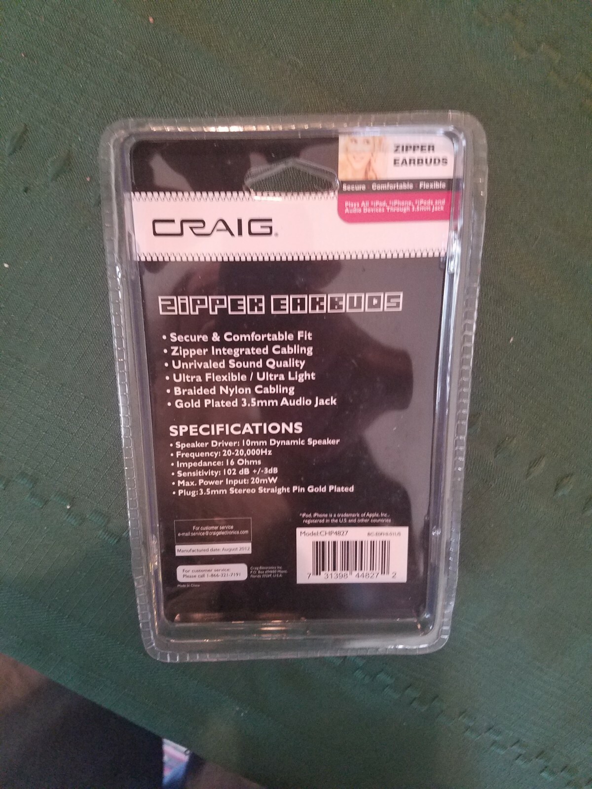 CRAIG Zipper Buds Model CHP4827 New in Package Red & Black