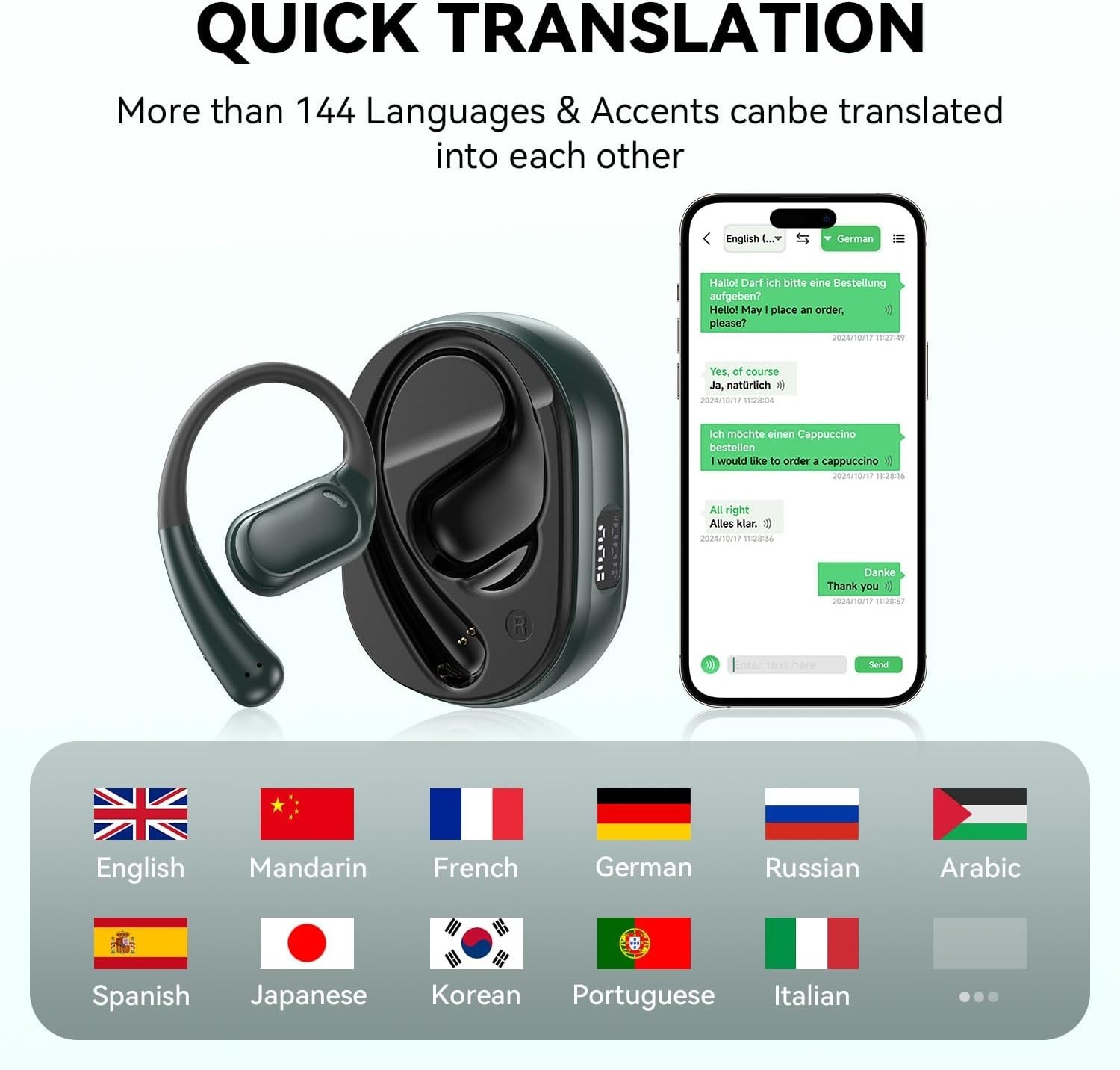 Dynamic Sound AI Translation Earbuds: 144 Languages & Fast Charging in 1.5 Hours