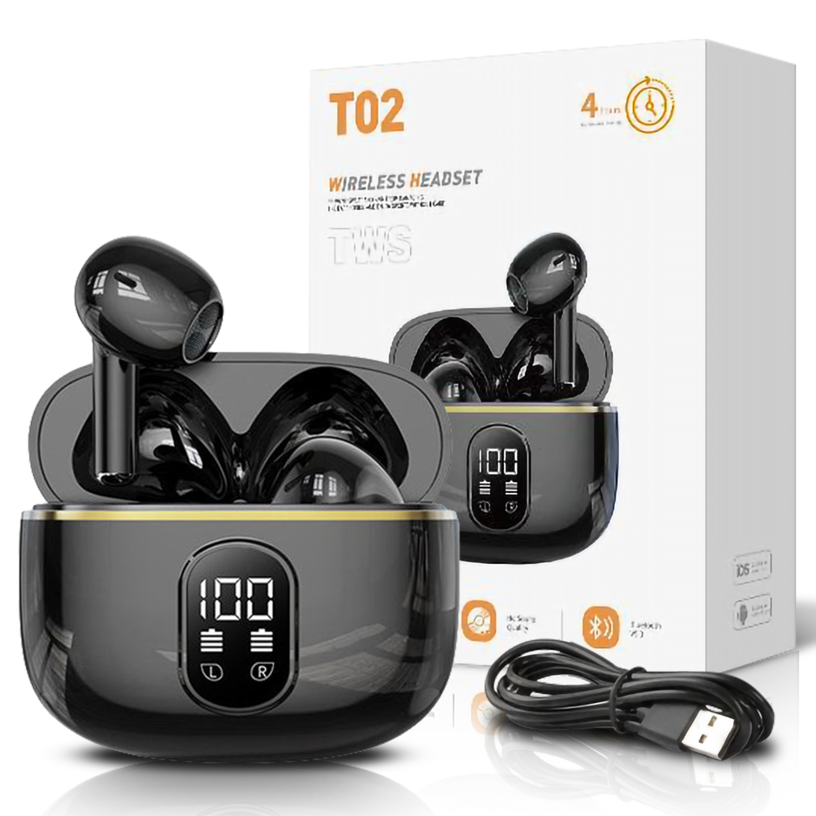 Bluetooth 5.3 Wireless Earbuds LED Display HiFi Sound IPX5 Waterproof Type-C