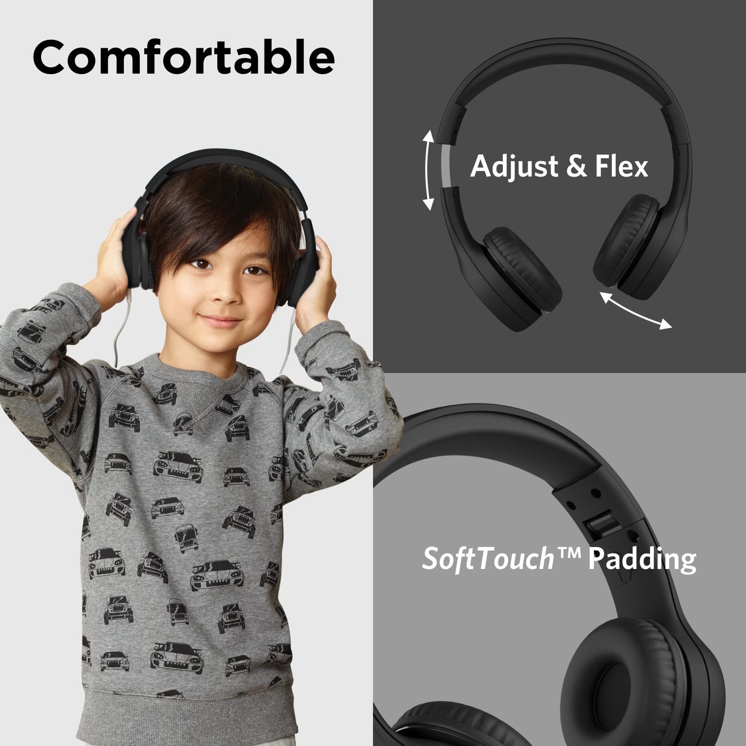 LilGadgets Connect+ Style On-Ear Kids Headphones with Microphone – Black