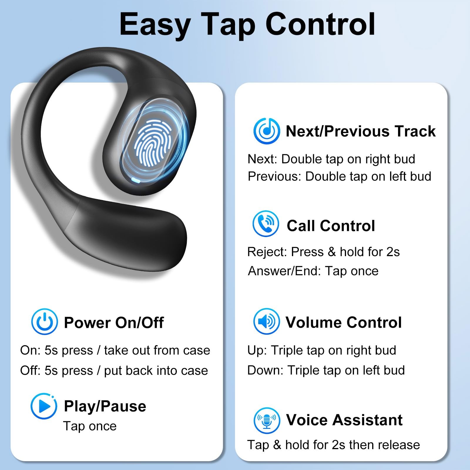 Open Ear Earbuds Wireless Bluetooth 5.4 Headphones w Over Ear Hook