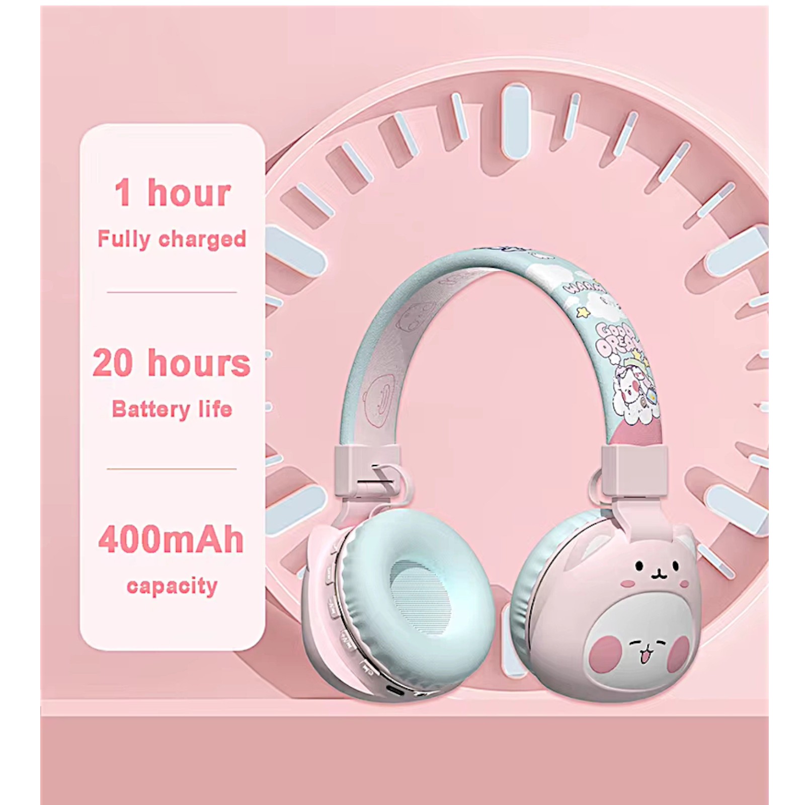 Candy Cat Bunny Cartoon Wireless/Wired Headphones Soft Pad Kids Headset Gift Box