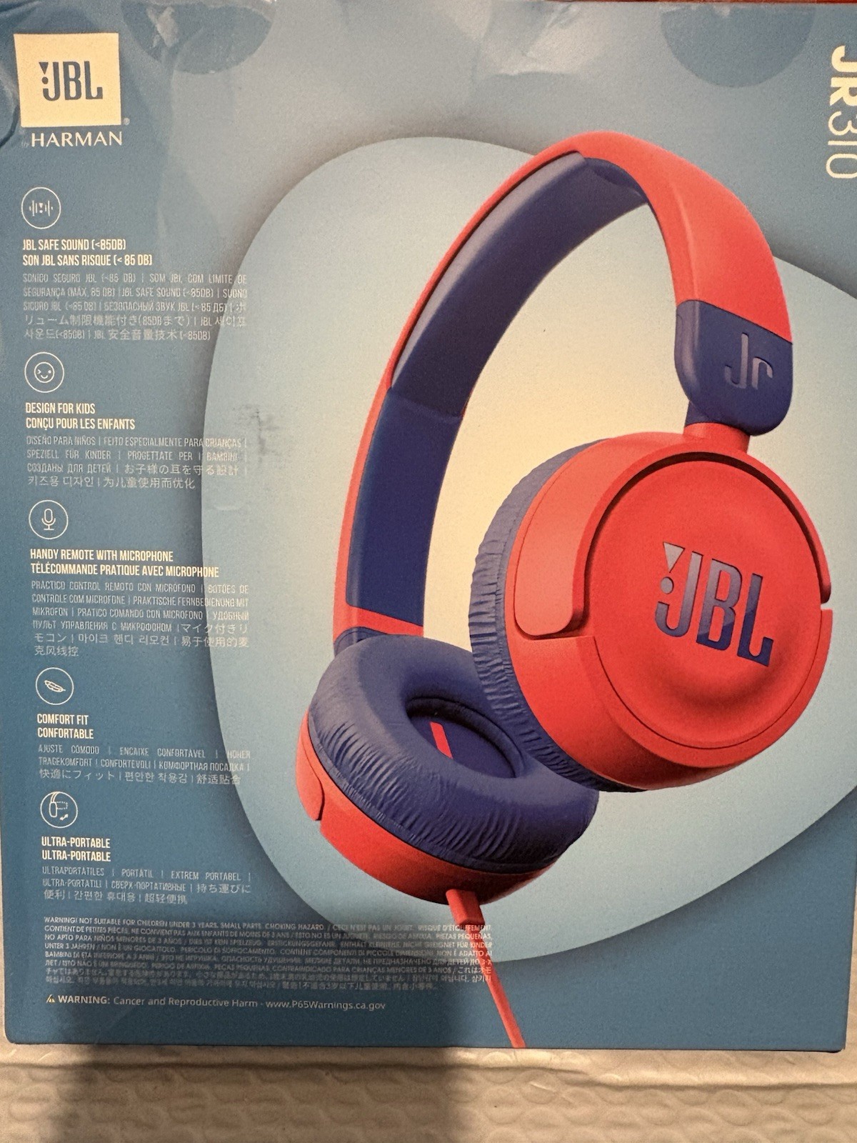 JBL JR310 Kids Wired Headphones Safe Sound 85dB w/Mic Red Blue New Sealed
