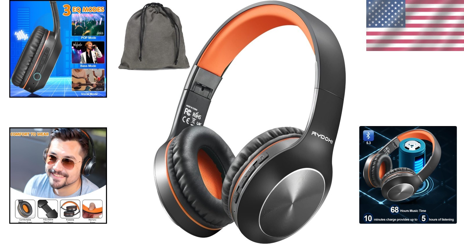Over Ear Bluetooth Headphones with 68 Hours Playtime and Sound Isolation
