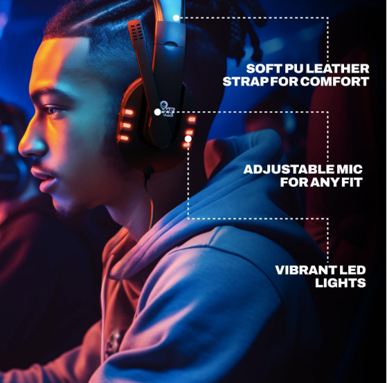 GAMEPUNK NightOwl LED Noise Cancelling Wired Gaming Headset with Mic, 6 ft Cable