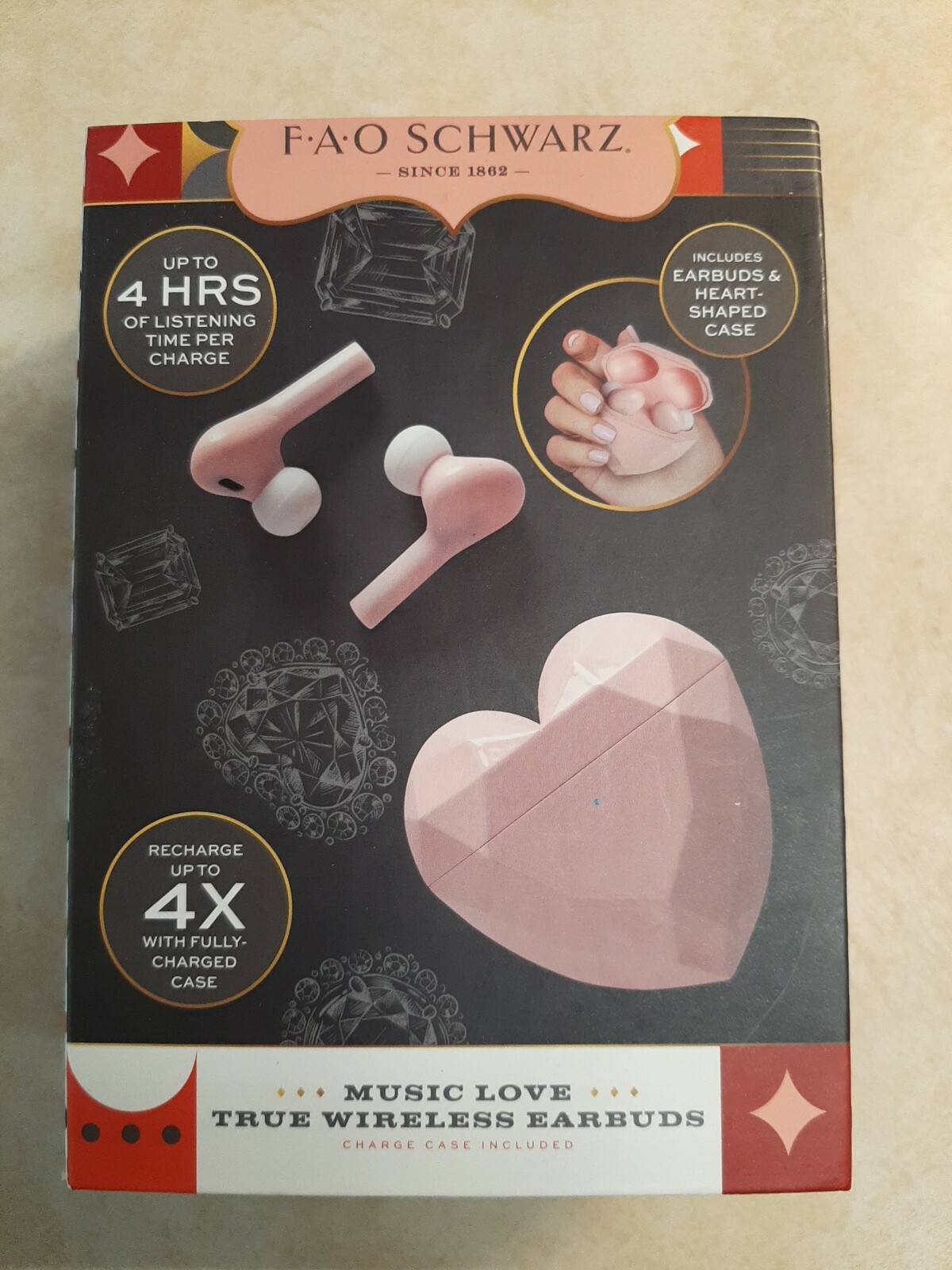 NEW FAO Schwarz Music Love True Wireless Earbuds Pink Heart Case Children’s Kids