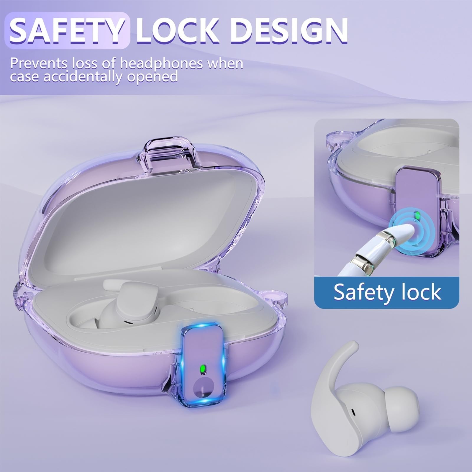 Inesore Clear Purple Case Cover for Beats Fit Pro with Lock & Cleaning Kit