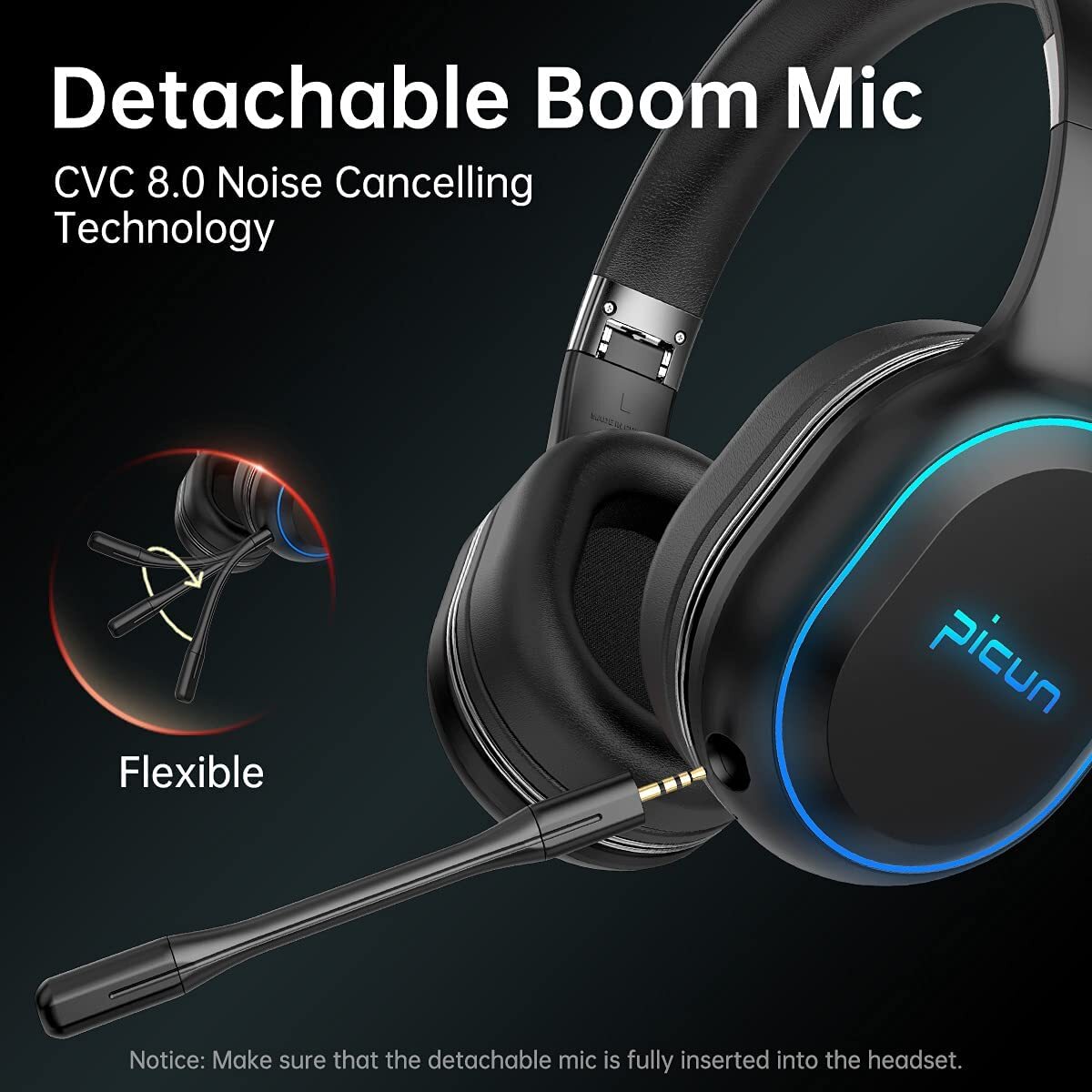 Picun P80x Wireless Headset HD Extra Bass Bluetooth Led Wired for Talking