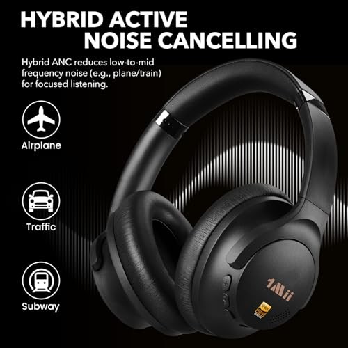 Y8+ Hybrid Active Noise Cancelling Headphones, 100H Playtime, Bluetooth Black