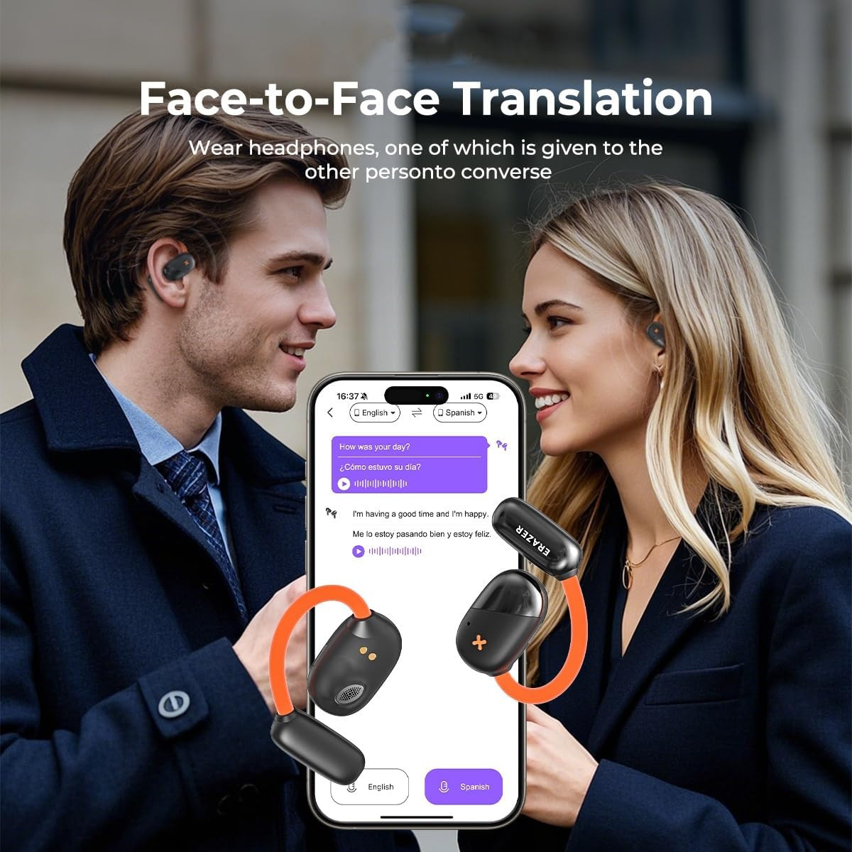 ERAZER AI Translation Earbuds Real Time, 135 Language Translator Earbuds