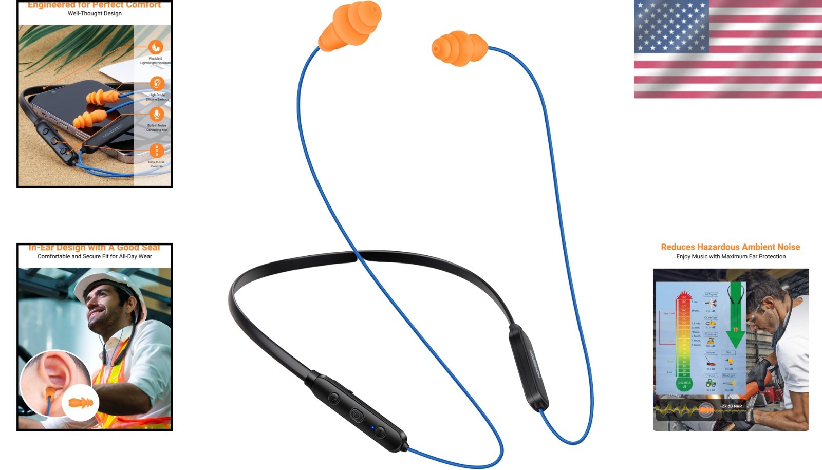 Bluetooth 5.1 Neckband Headset with CVC Mic & Qualcomm aptX HD – OSHA Compliant
