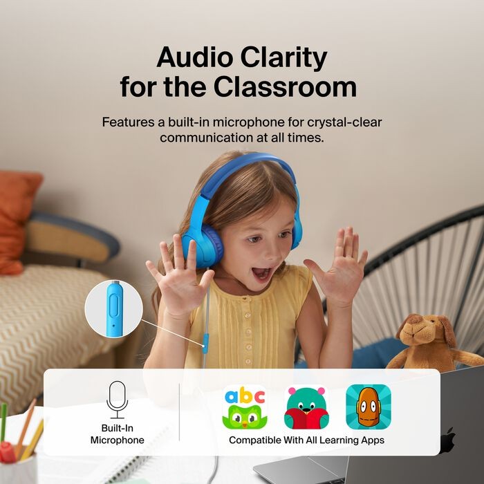 Belkin Kids Headphones Wired, Volume Limited, USB-C 3.5mm Parents Trusted – Blue