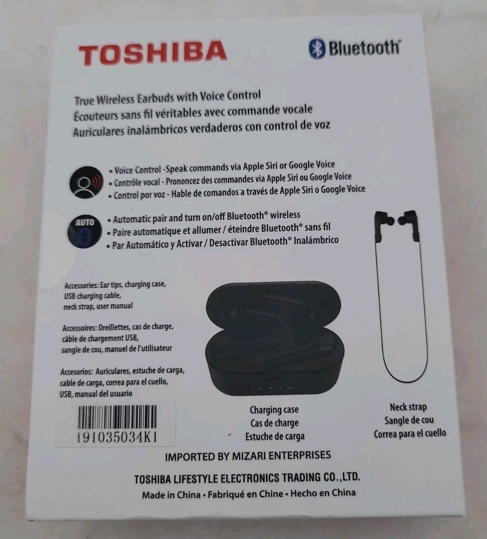 Toshiba Air-Pro Bluetooth Wireless Earbuds Voice Control -Black- New Sealed