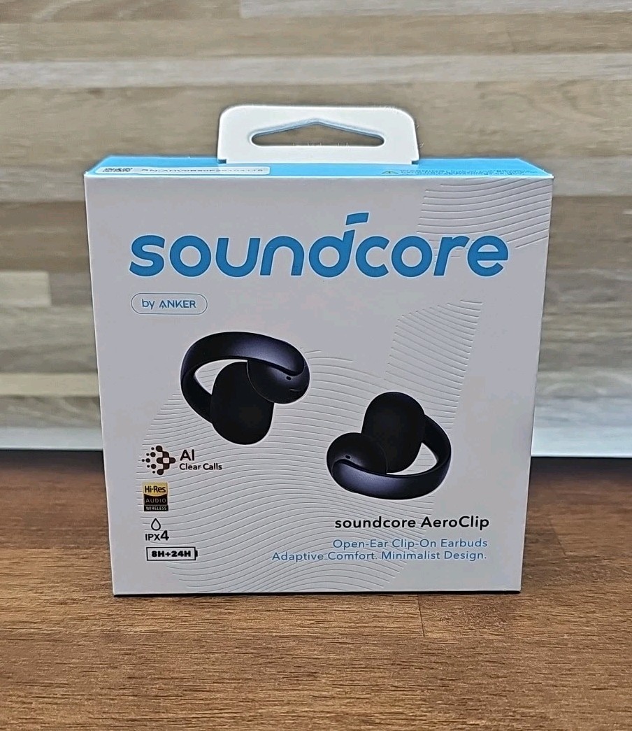 Soundcore AeroClip Open-Ear Earbuds Clip-On Headphones Adaptive Comfort 4 Mic OB
