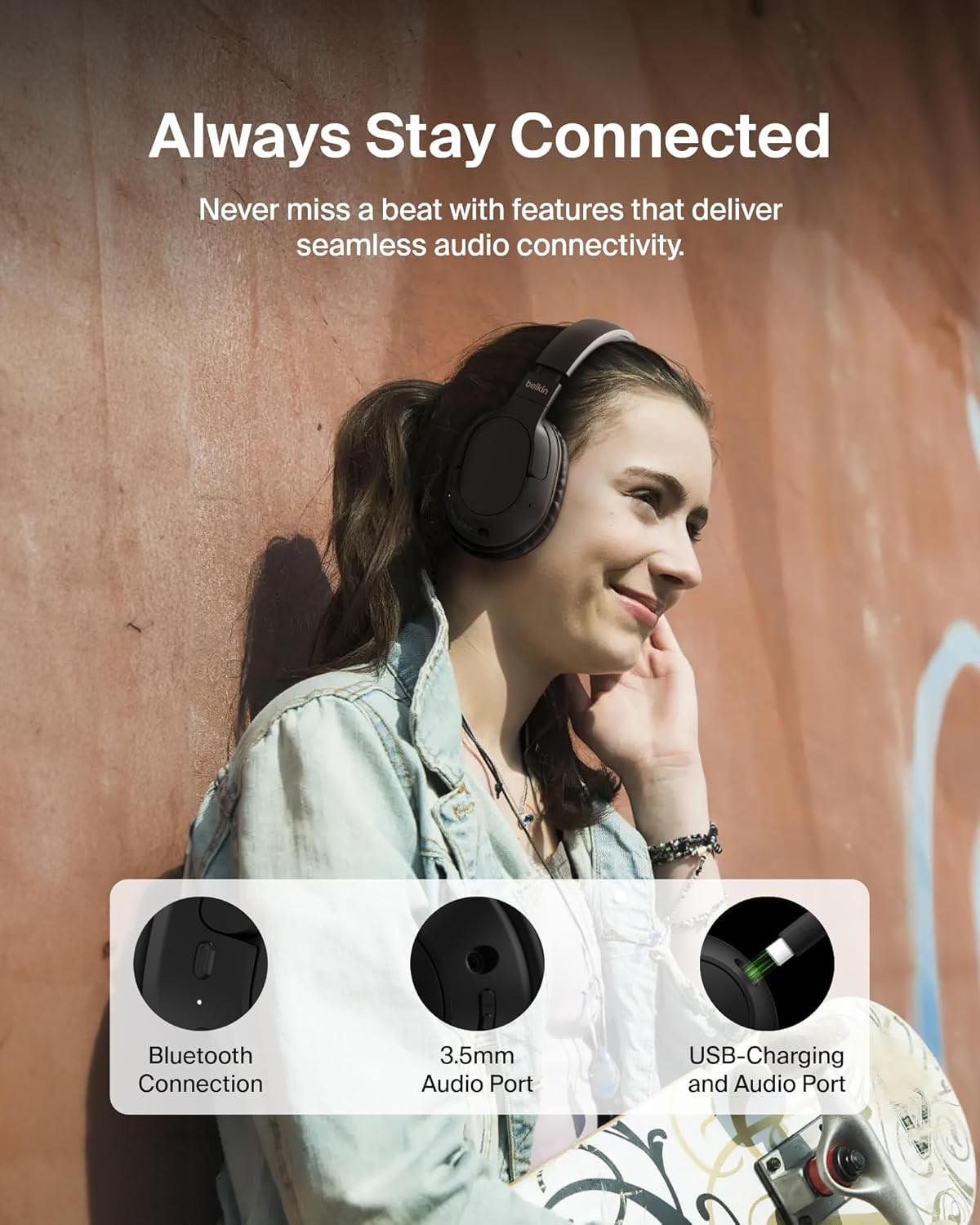 Belkin Wireless Over-Ear Headphones | iPhone Samsung Compatible | HD Sound | 60H