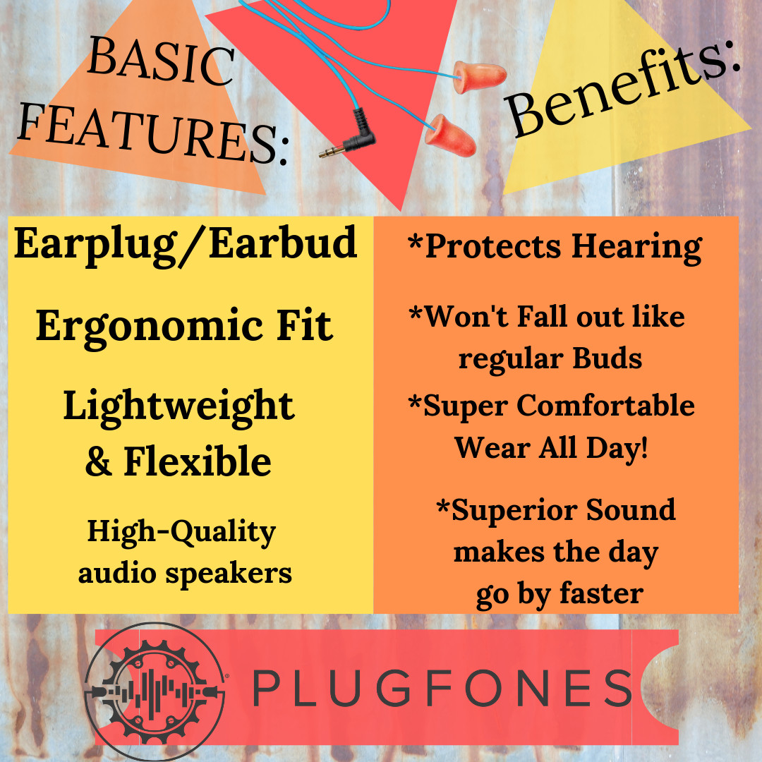 Orange Plugfones Most Comfortable Earbud, Earplug won’t fall out Headphones
