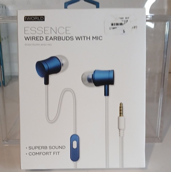 iWorld Essence In-Ear Wired Earbuds Blue/White 3.5mm w/ Mic, Control (RV)