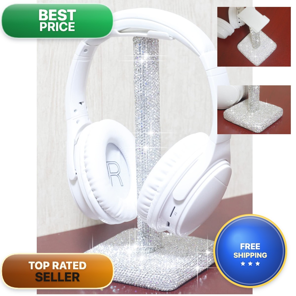 CARCHILE SH Luxury Rhinestones Headphone Stand Headset Holder Crystal (silver)