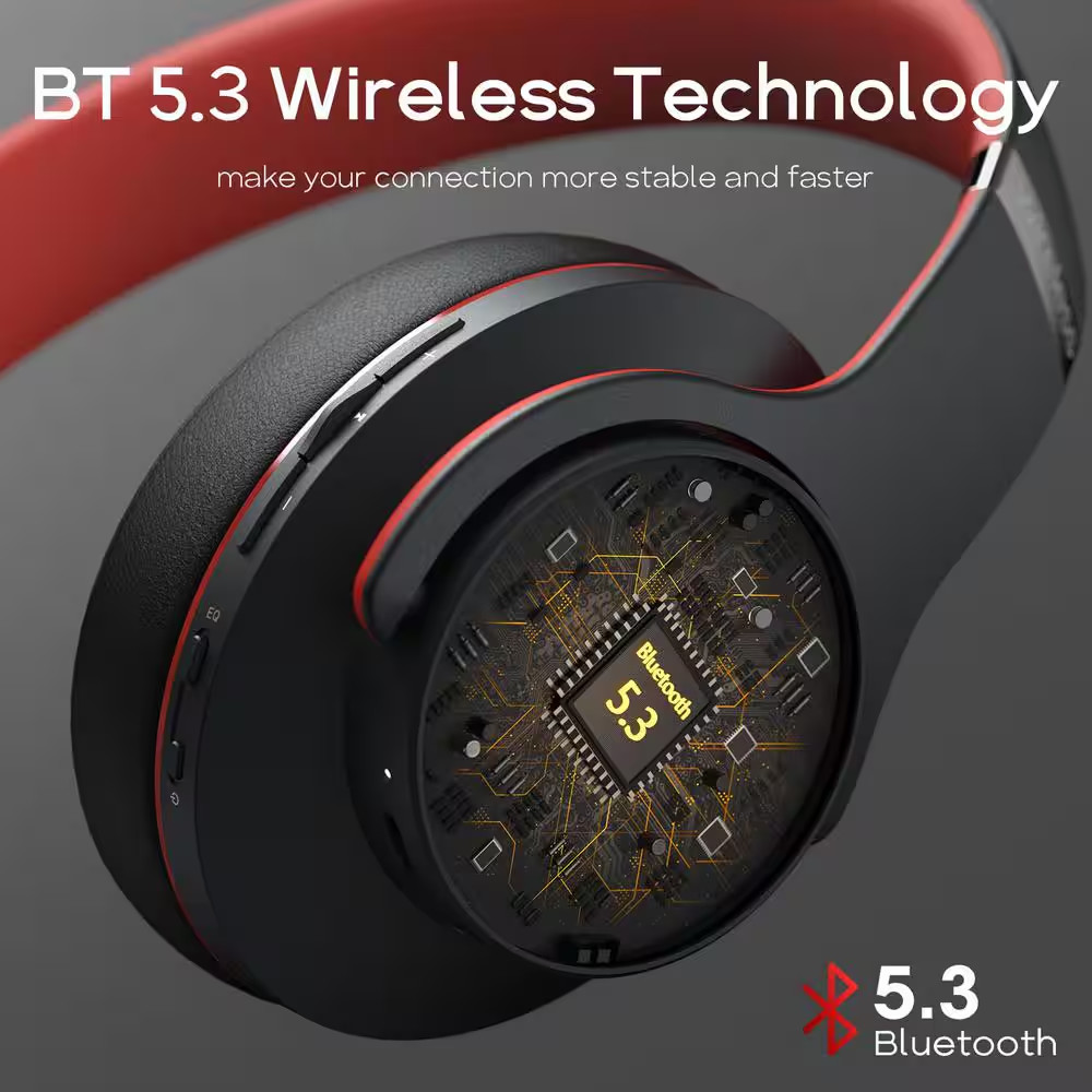 Optimized Black and Red Wireless Bluetooth Noise Canelling over the Ear Headphon