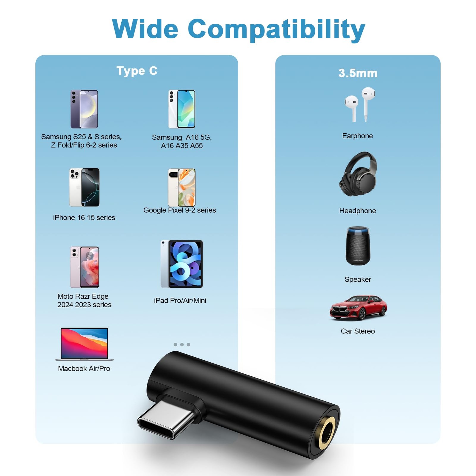 USB C to 3.5mm Headphone Jack Adapter for Samsung Galaxy A17 A16 A35 S26 Ultra S