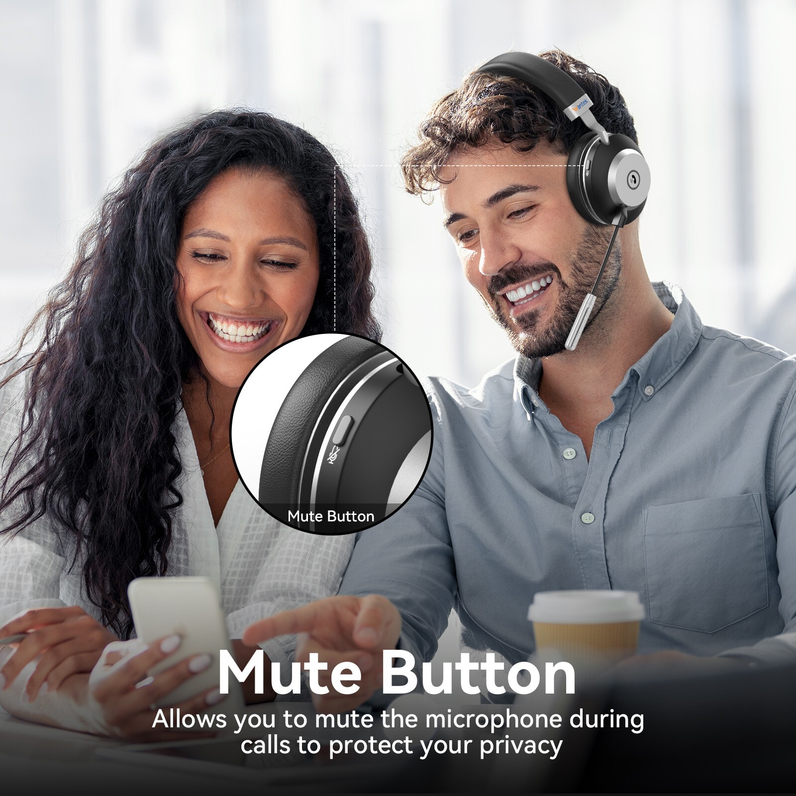 Wantek 882M Wireless Headsets with Microphone USB Dongle Bluetooth Headphones