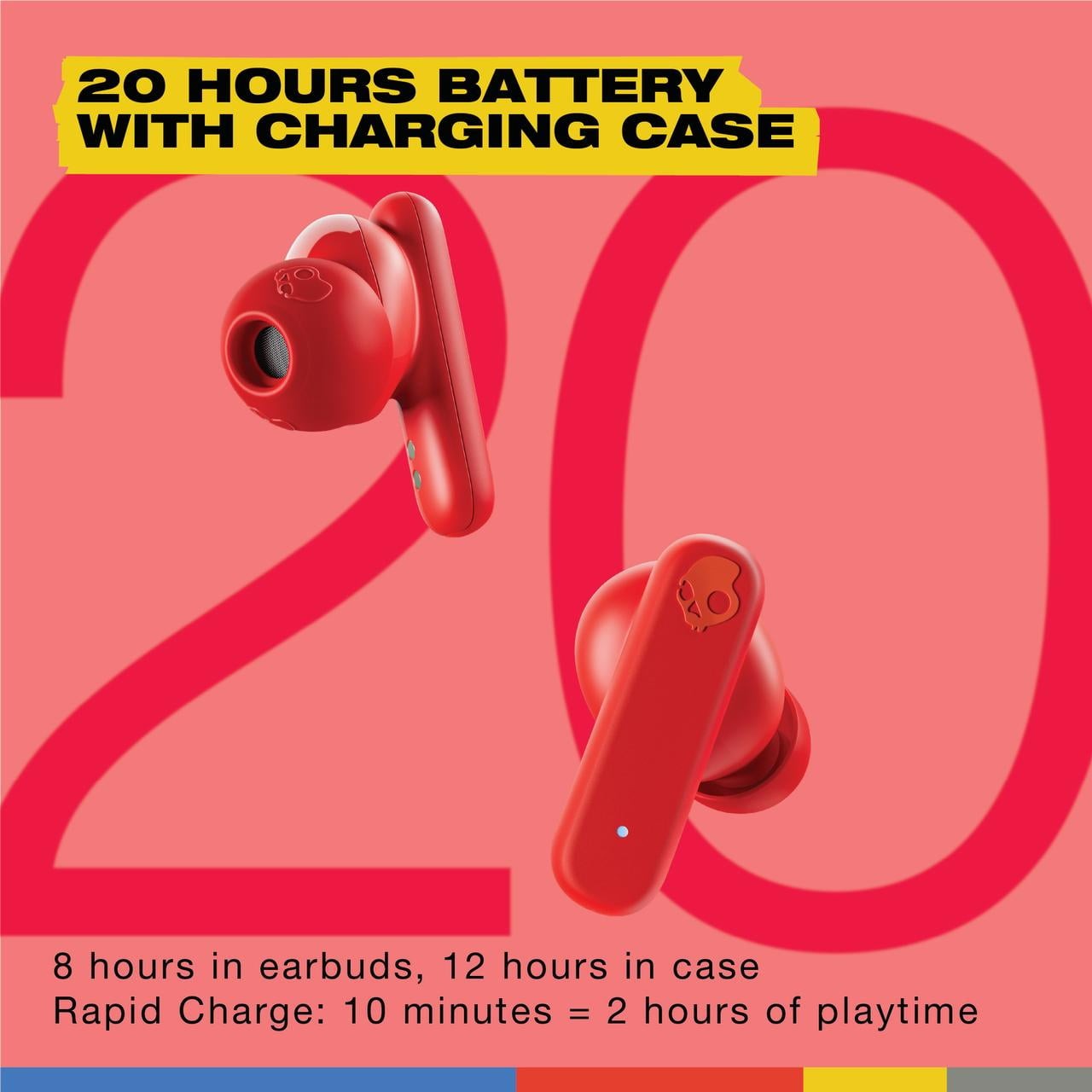 Skullcandy Smokin’ Buds XT True Wireless in-Ear Earbuds, Flame
